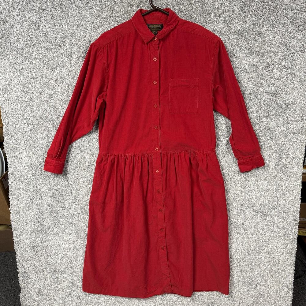 Vtg 90s Eddie Bauer Shirt Dress Petite L Dark Academia Cottagecore Holiday Chic